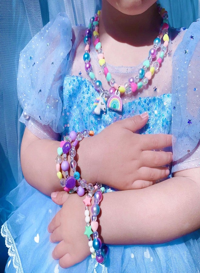 مجوهرات سيلفين للأطفال، قلادة وسوار للبنات الصغيرات، مزينة بقلادة على شكل وحيد القرن وقوس قزح ونجمة وتاج، مناسبة للأطفال الصغار، مجوهرات تنكرية، هدايا أميرات للأطفال من عمر 3 إلى 8 سنوات - Image 3